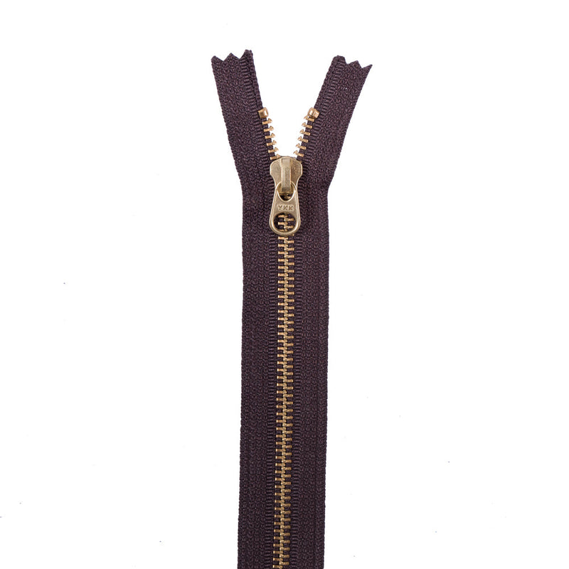 Metal Zipper with Gold Pull and Teeth 8" - Brown