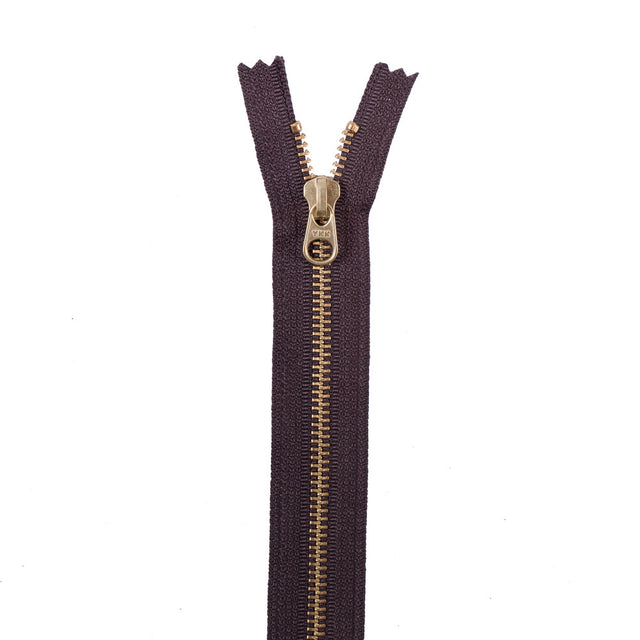 Metal Zipper with Gold Pull and Teeth 8" - Brown