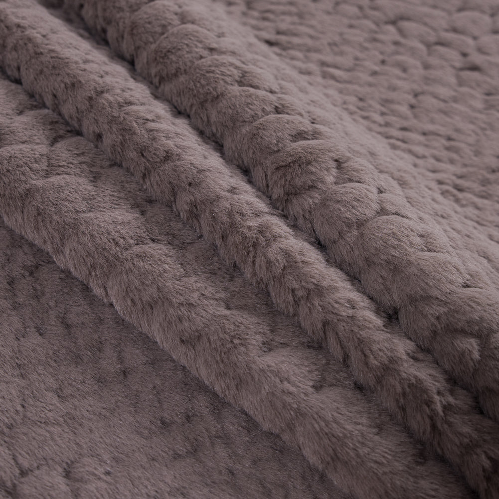 Taupe Silky Embossed Stretch Faux Fur