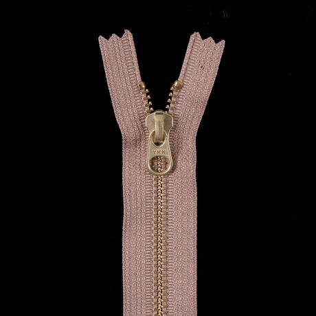 Metal Zipper with Gold Pull and Teeth 4.5" - Light Brown