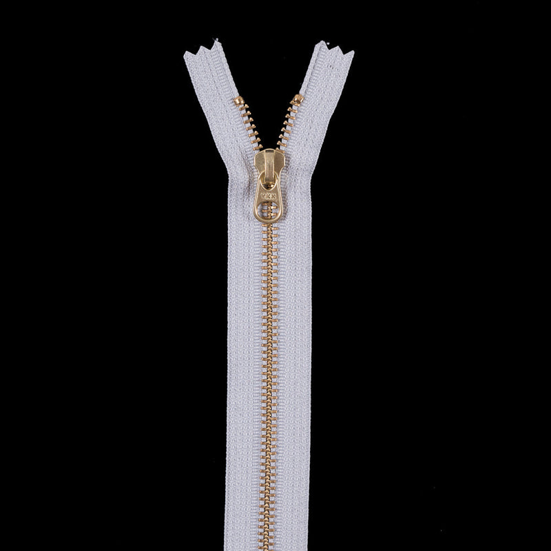 Metal Zipper with Gold Pull and Teeth 8" - Light Gray