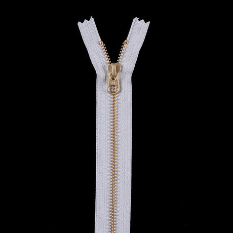 Metal Zipper with Gold Pull and Teeth 8" - Light Gray