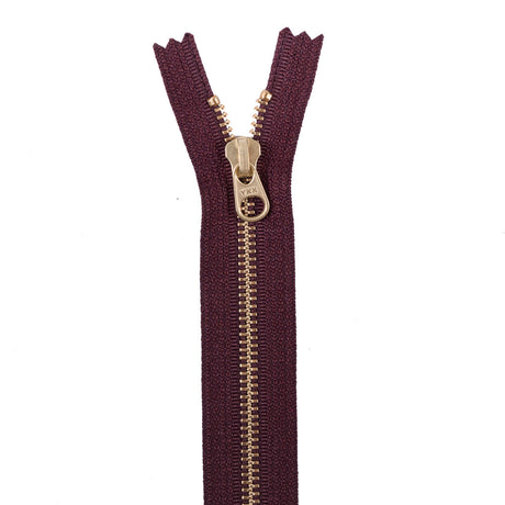 Metal Zipper with Gold Pull and Teeth 8" - Bole Brown