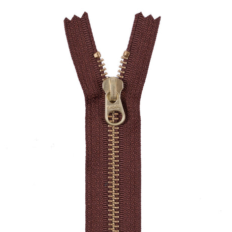 Metal Zipper with Gold Pull and Teeth 4.5" - Brown