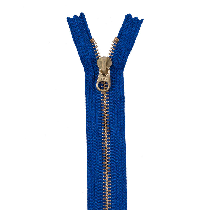 Metal Zipper with Gold Pull and Teeth 8" - Royal Blue