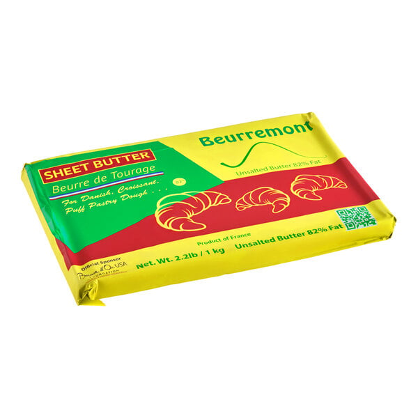 Beurremont Unsalted Lamination Butter Sheet 82% Butterfat 2.2 lb. - 10/Case