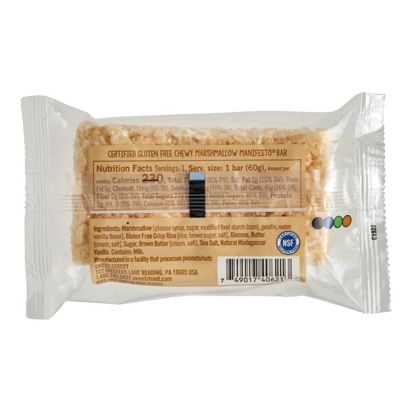 Sweet Street Desserts Frozen Gluten-Free Chewy Marshmallow Bar 2.1 oz. - 40/Case