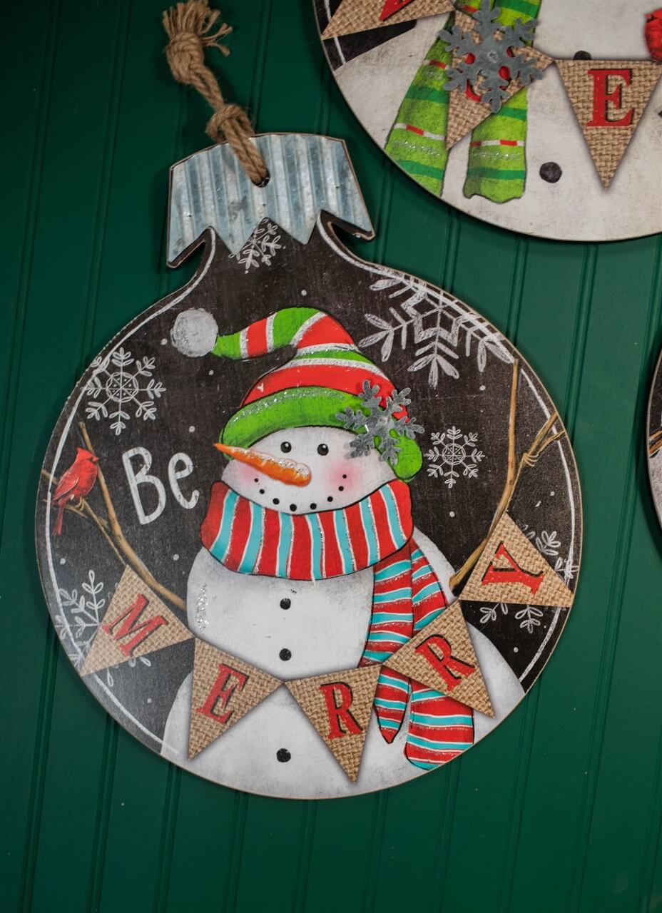 18.9” Wood and Metal Snowman Ornament Plaque
