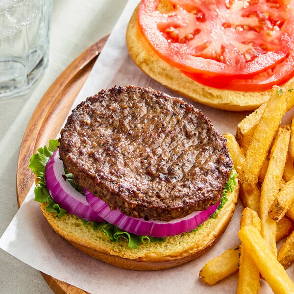 Better Burger Blend Halal Beef and Jackfruit Burger 3.5 oz. - 46/Case
