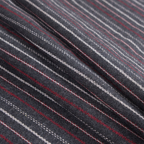 Italian Gray, Red and White Striped Blended Wool Twill