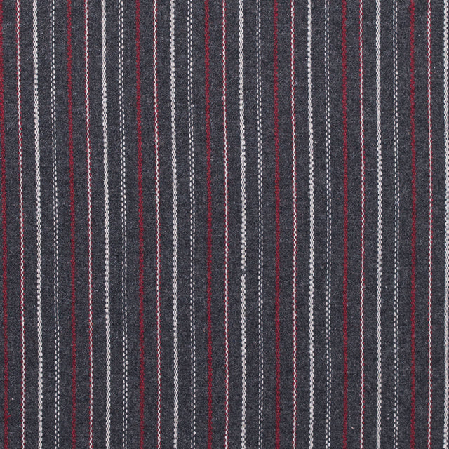 Italian Gray, Red and White Striped Blended Wool Twill
