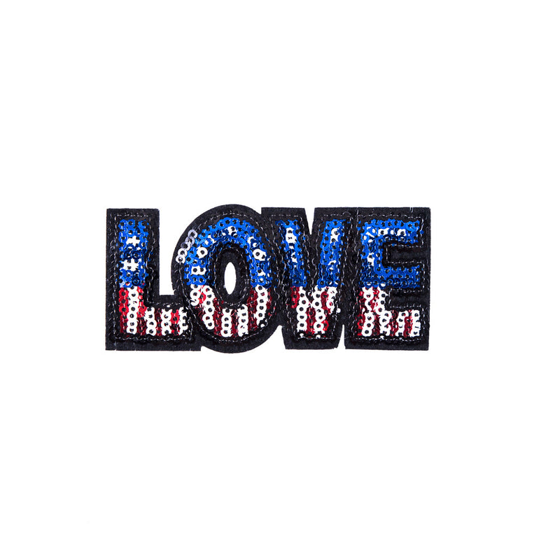 Sequin American Flag Love Patch - 3.5" x 1.5"