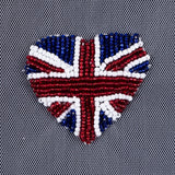Heart Shaped Union Jack Beaded Applique - 2" x 2"