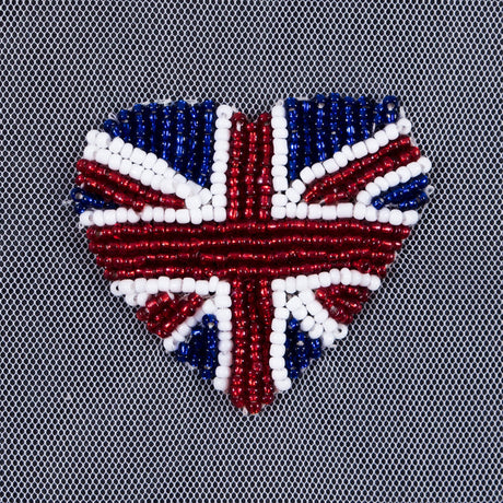 Heart Shaped Union Jack Beaded Applique - 2" x 2"