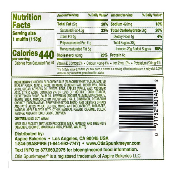 Otis Spunkmeyer Individually Wrapped Apple Cinnamon Muffin 4 oz. - 24/Case