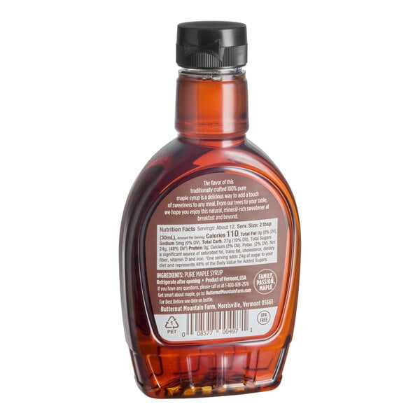 Butternut Mountain Farm Grade A Amber Pure Vermont Maple Syrup Plastic Bottle 12 fl. oz. - 12/Case