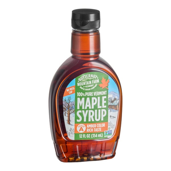Butternut Mountain Farm Grade A Amber Pure Vermont Maple Syrup Plastic Bottle 12 fl. oz. - 12/Case