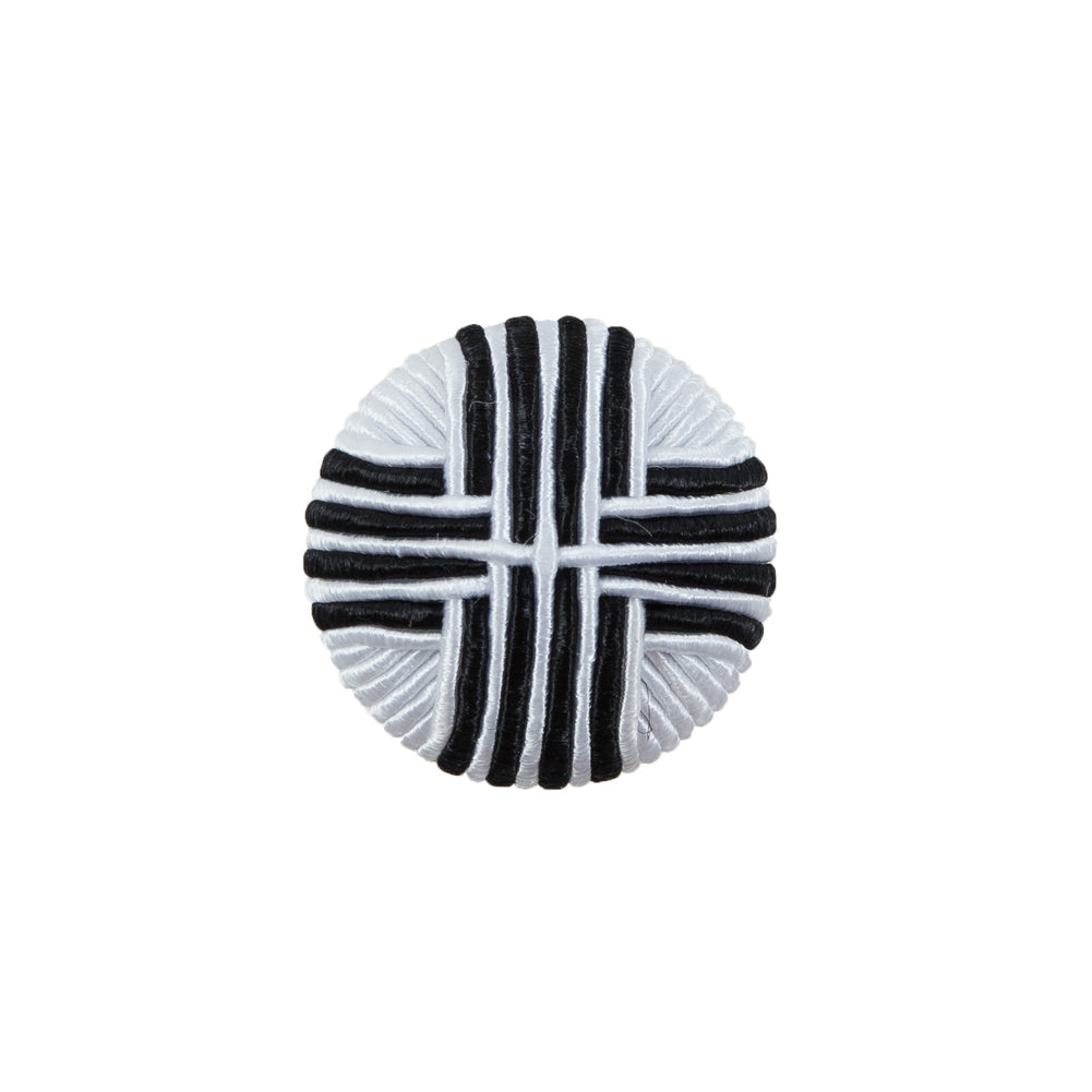 Black & White Fabric Covered Button with Fancy Face - 32L/20mm