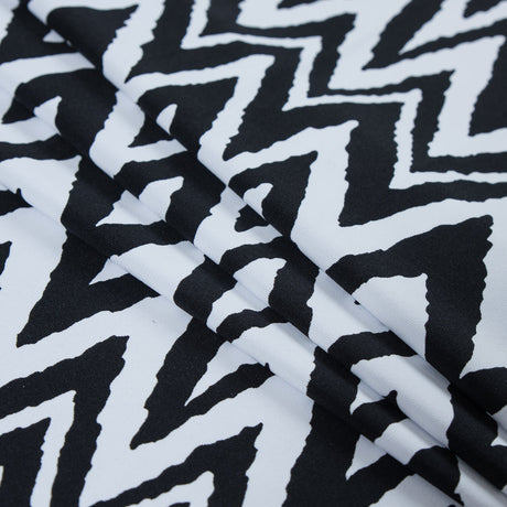 Black and White Zig Zag Printed Polyester Spandex