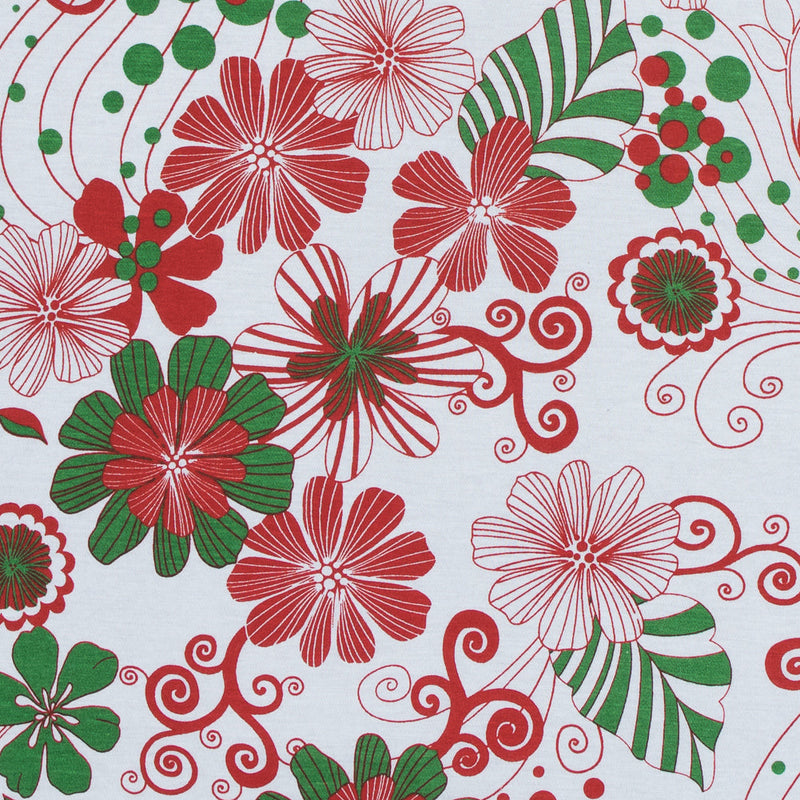 Red, Green and White Christmas-Spirited Floral Cotton Jersey