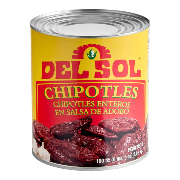 Del Sol Whole Chipotle Peppers in Adobo Sauce #10 Can - 6/Case