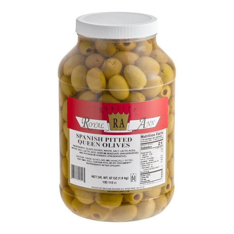 Spanish Pitted Queen Olives 1 Gallon (67 oz. Dr. Wt.) - 100/110 Count - 4/Case