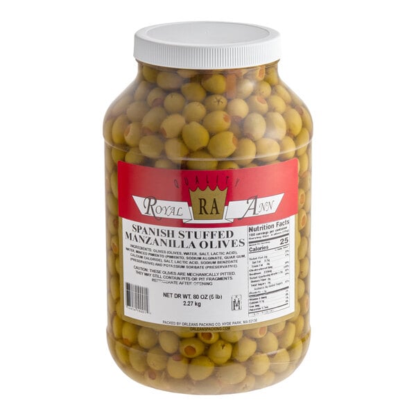 Stuffed Manzanilla Olives with Pimentos 1 Gallon (5 lb. Dr. Wt.) - 340/360 Count - 4/Case