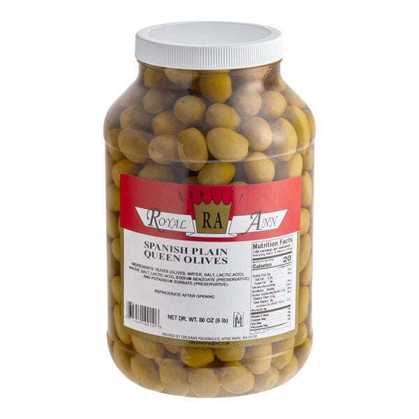 Whole Spanish Queen Olives 1 Gallon (5 lb. Dr. Wt.) - 160/180 Count - 4/Case