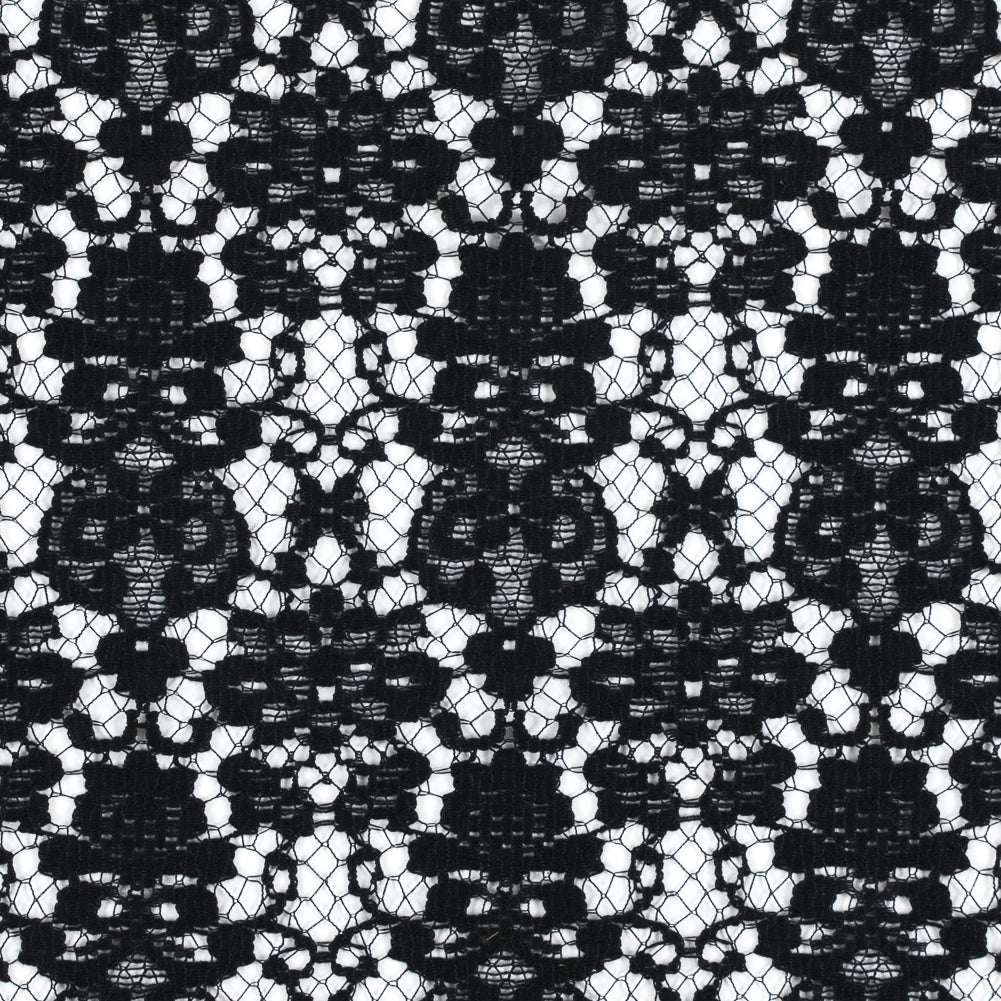Black Floral Cotton and Polyester Lace