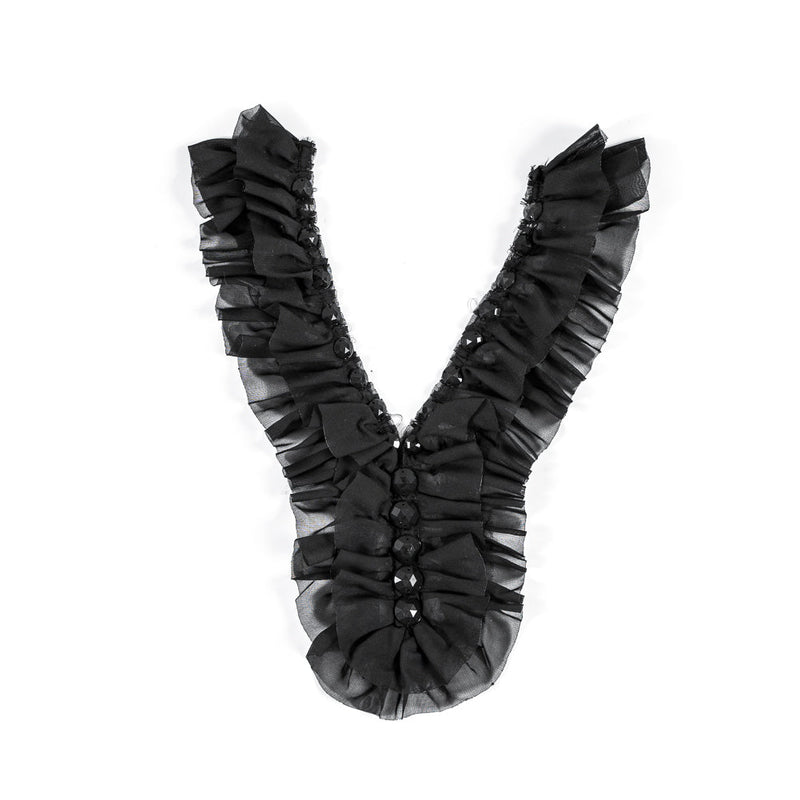 Black Chiffon Beaded Neckline Applique - 14" x 6"