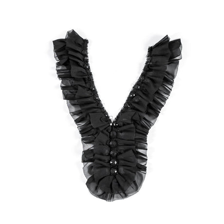 Black Chiffon Beaded Neckline Applique - 14" x 6"
