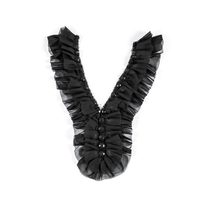 Black Chiffon Beaded Neckline Applique - 14" x 6"