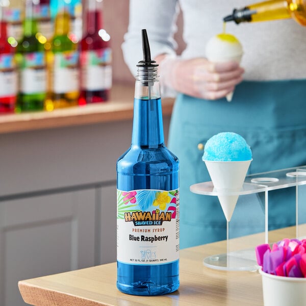 Hawaiian Shaved Ice Blue Raspberry Snow Cone Syrup 32 fl. oz. - 12/Case