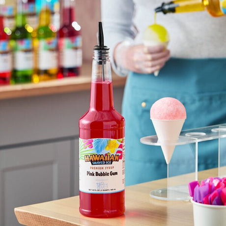 Hawaiian Shaved Ice Pink Bubble Gum Snow Cone Syrup 32 fl. oz. - 12/Case