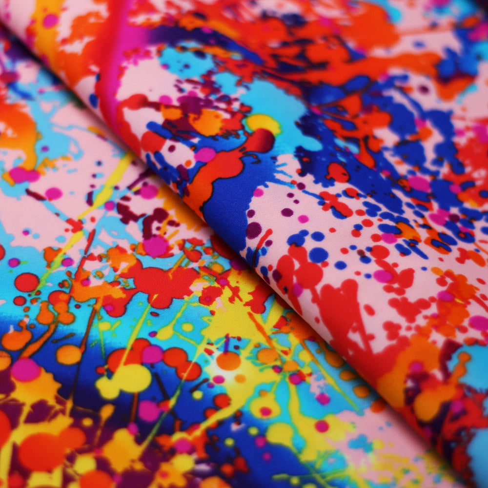 Graffiti Nylon Spandex Fabric - Rainbow Paint Splatter, Multi-Color, 58/60" Width (1 Yard)