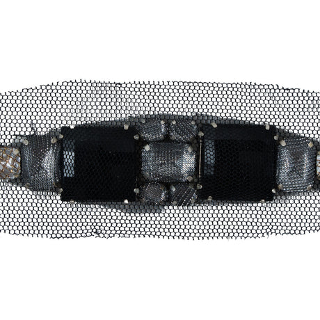 Black & Silver Mesh Covered Big Jewel Applique - 1" x 5"