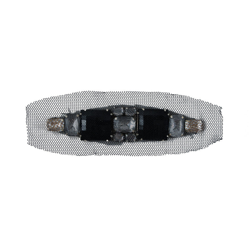 Black & Silver Mesh Covered Big Jewel Applique - 1" x 5"