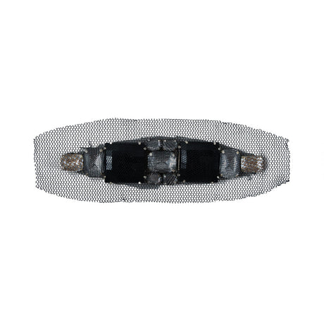Black & Silver Mesh Covered Big Jewel Applique - 1" x 5"