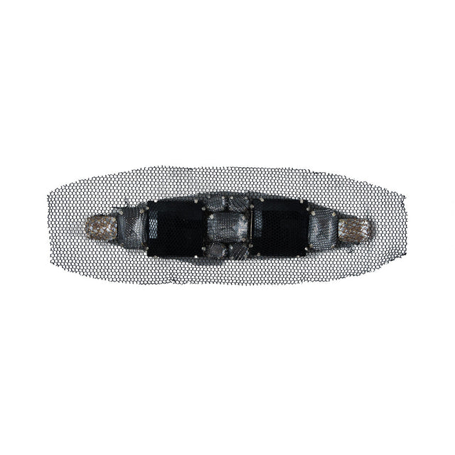 Black & Silver Mesh Covered Big Jewel Applique - 1" x 5"