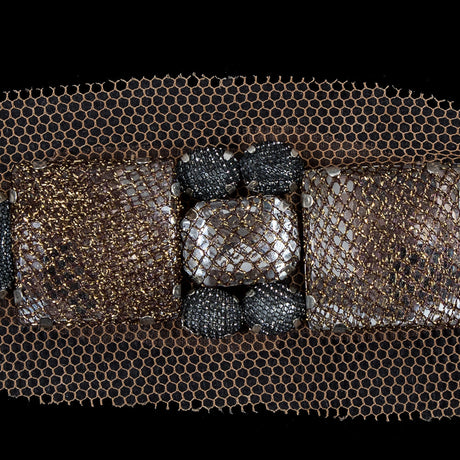 Gold & Silver Mesh Covered Big Jewel Applique - 1" x 5"