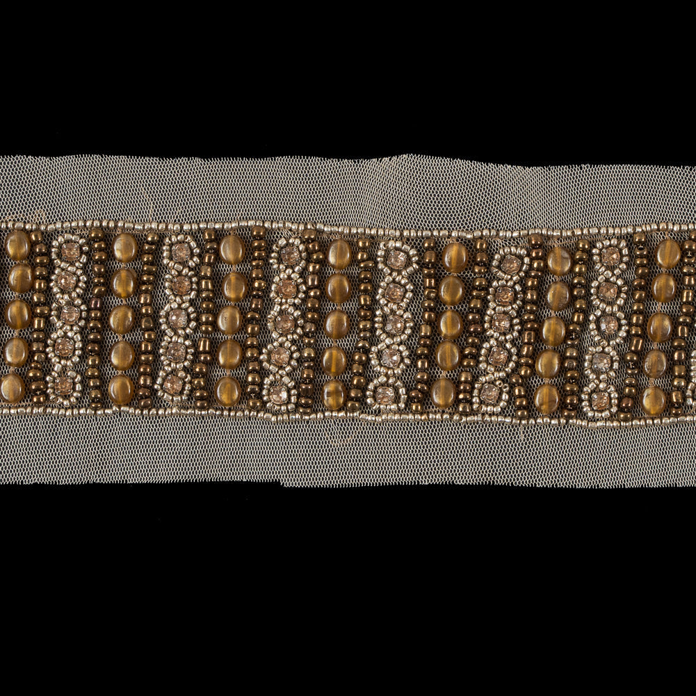 Gold Mesh Beaded & Rhinestone Applique - 18"