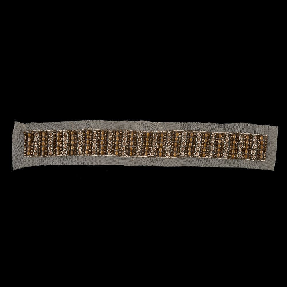 Gold Mesh Beaded & Rhinestone Applique - 18"