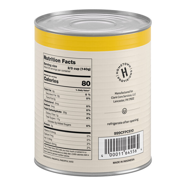 Hometown Provisions #10 Can Pineapple Chunks in Natural Juice - 6/Case