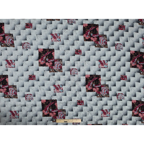 Famous NYC Designer Cloud Cream and Castle Rock Printed Silk Woven