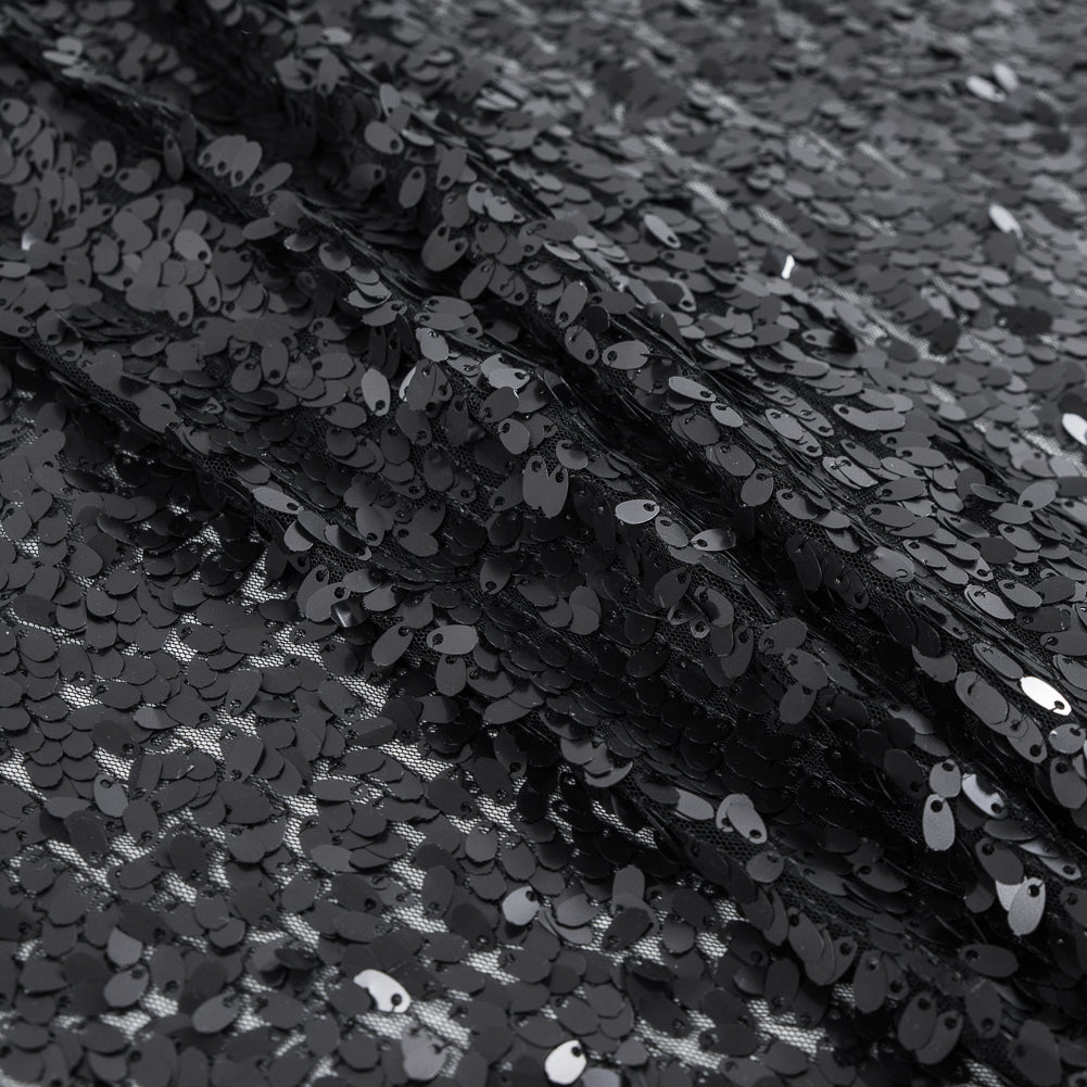 Netting with All Over Oval Paillette Sequins - Black