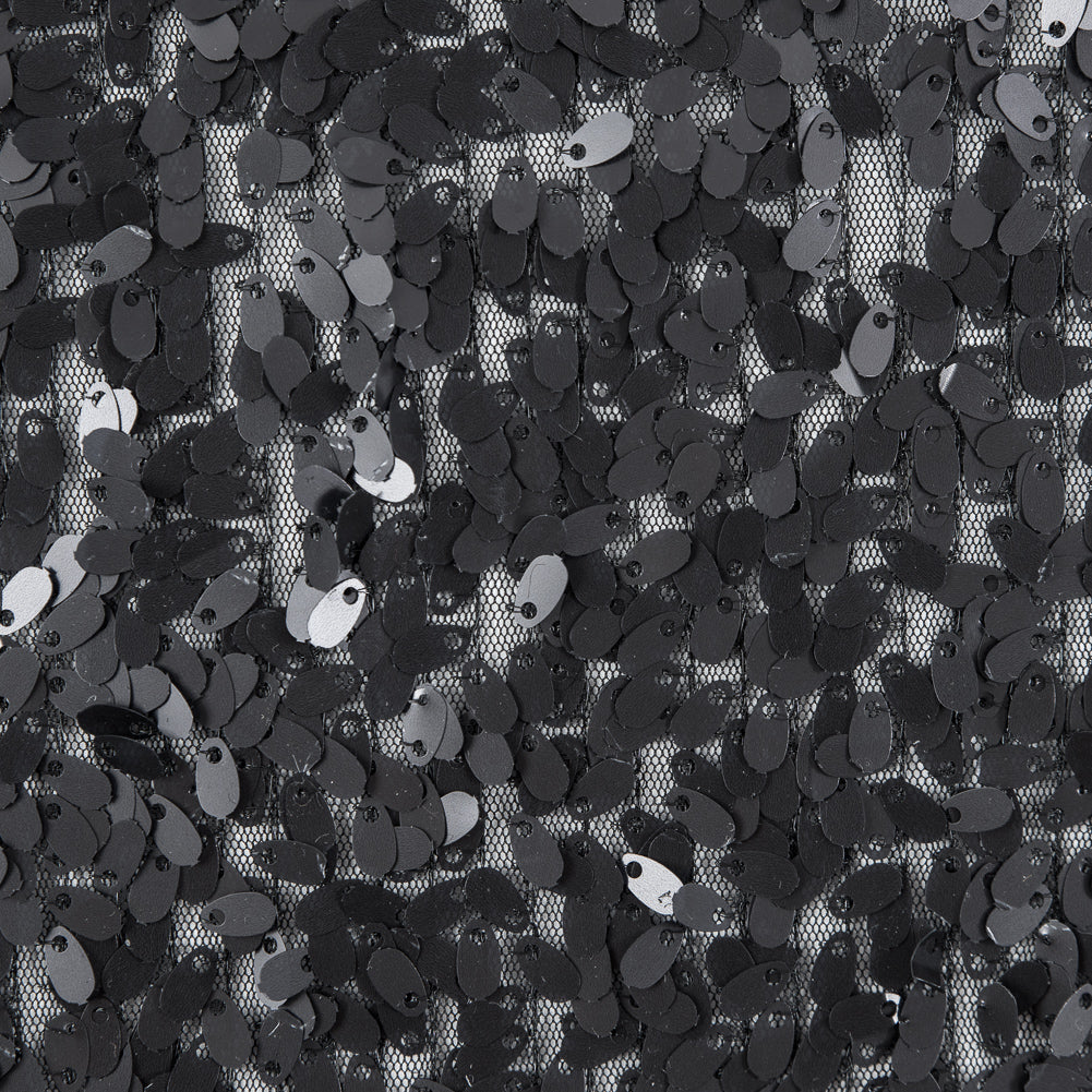 Netting with All Over Oval Paillette Sequins - Black
