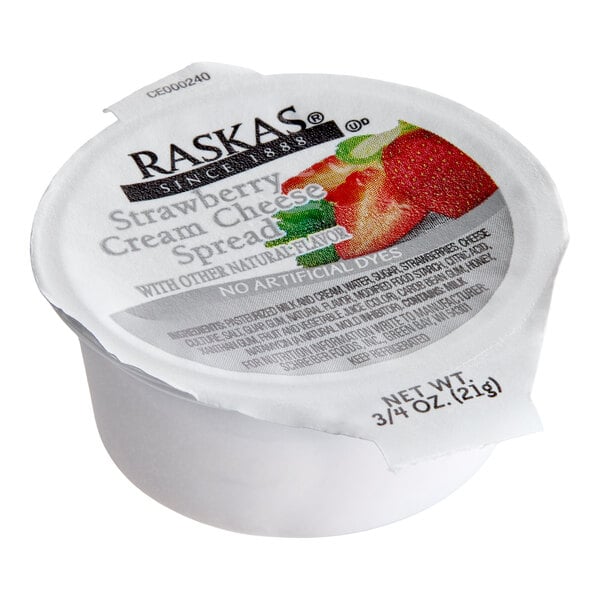 Raskas Strawberry Cream Cheese Spread Portion Cups 0.75 oz. - 100/Case