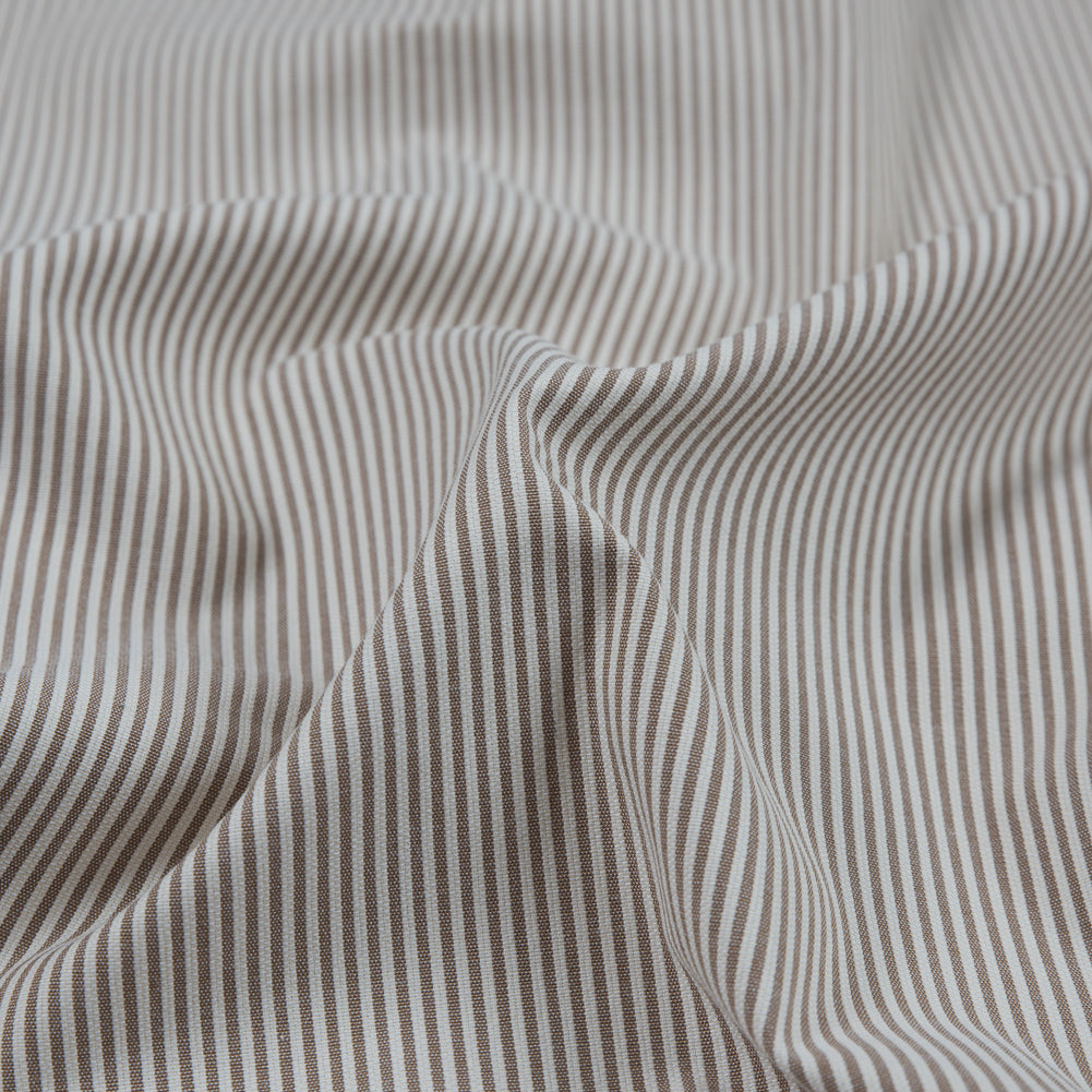 Brownie and White Candy Striped Stretch Cotton Woven