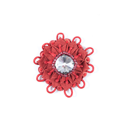 Red Round Beaded Applique - 2"