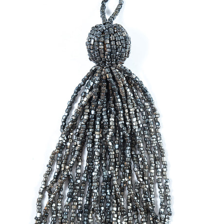 Large Gunmetal Beaded Tassel - 6"